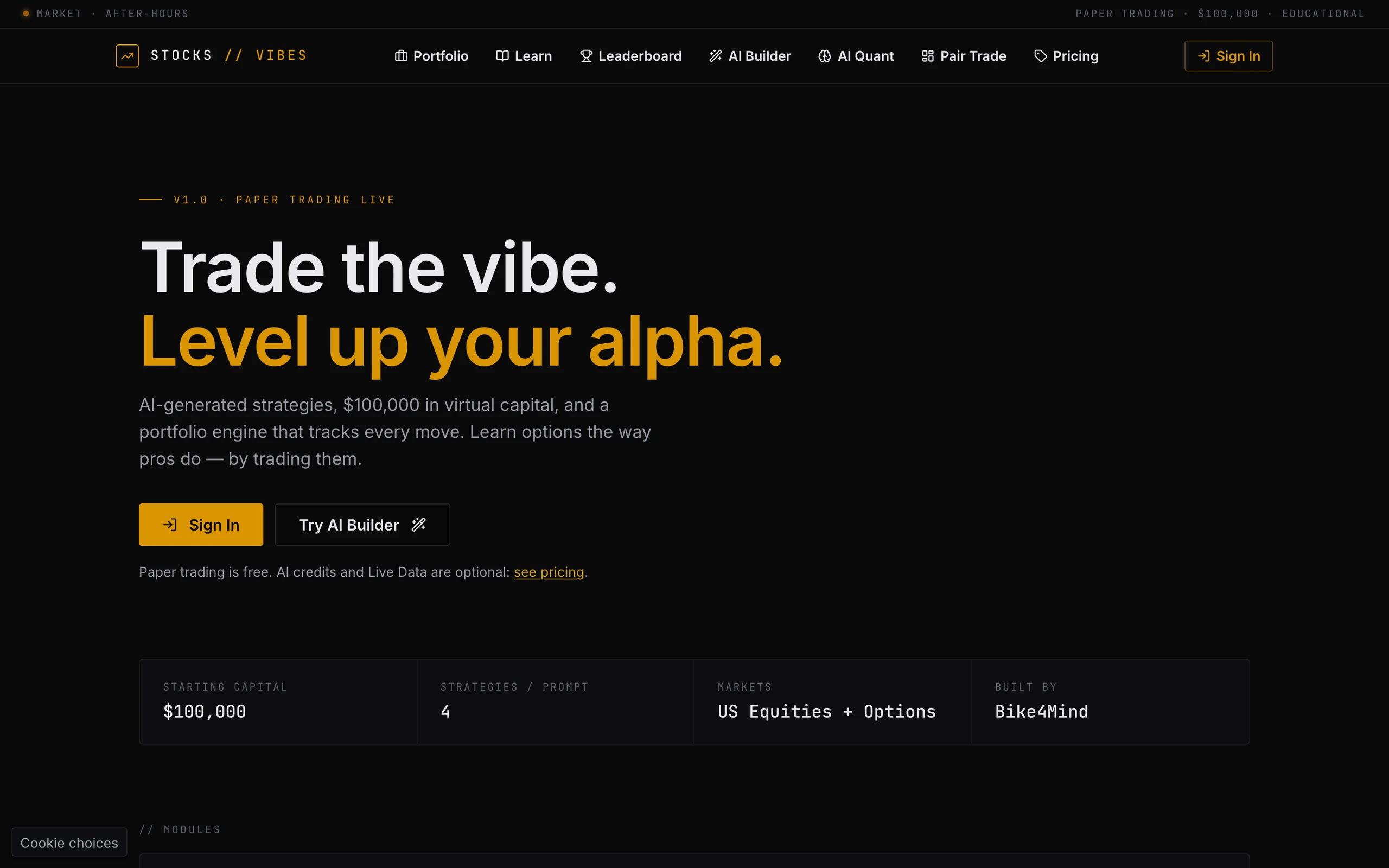 Stocks and Vibes home page